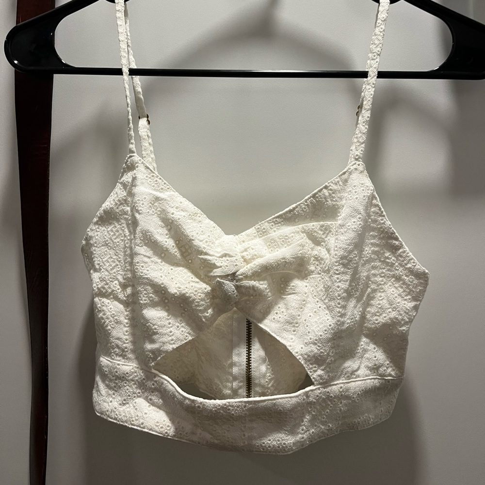 Flynn Skye white eyelet cutout crop top